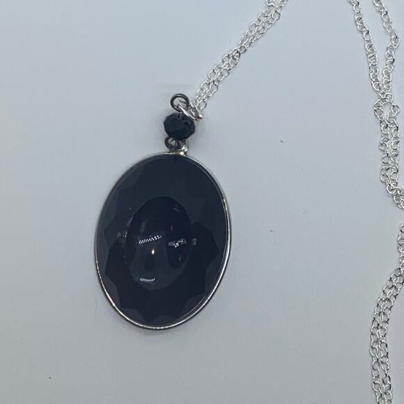 Silver-Tone Black Textured Pendant Necklace - Picture 4 of 7